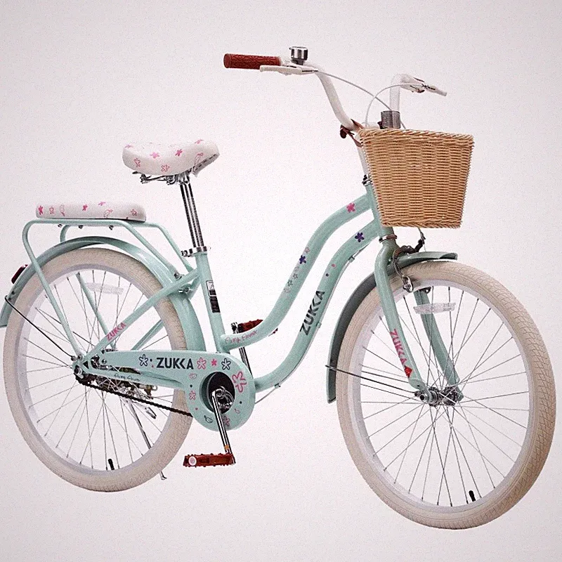 24in Cruiser Bike for Girls Single Speed Commuter Bicycle with Basket Rear Rack