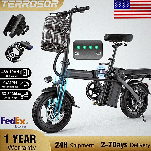 Ebike 560W 48V Electric Bike Folding Bicycle 14" Tire 24mph Commuter City E-Bike